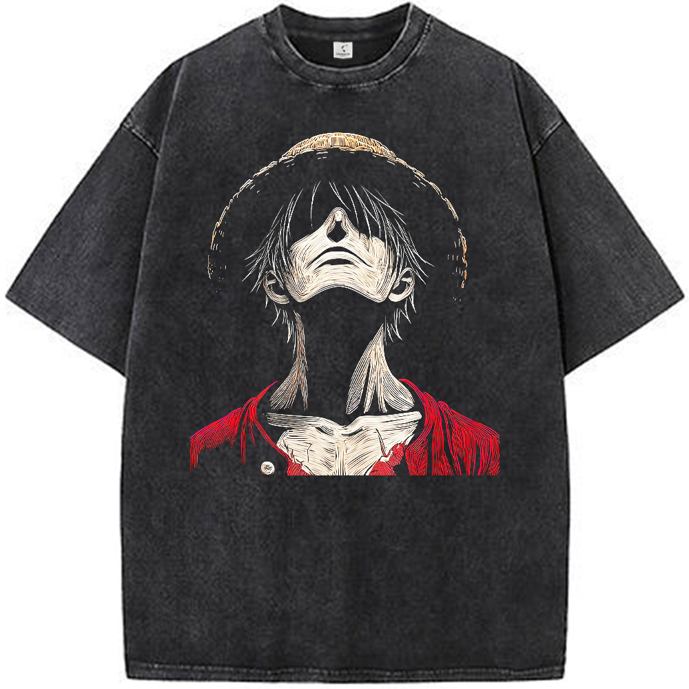 One Piece Luffy Line Art Dark Style Print