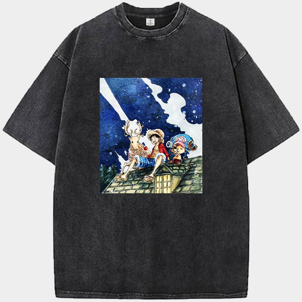 One Piece Luffy Chopper Snowy Night Print