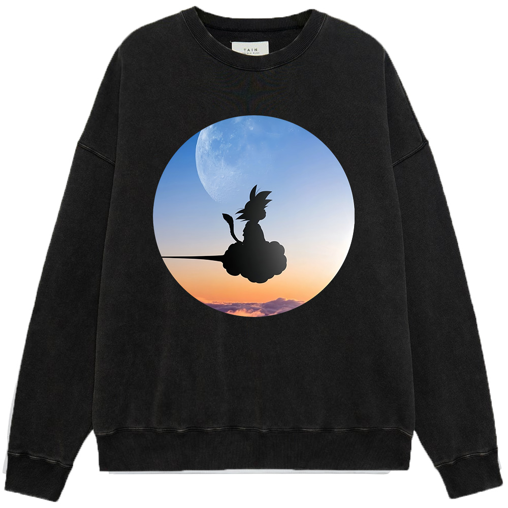 Dragon Ball Kid Goku Flying Nimbus Moon Print