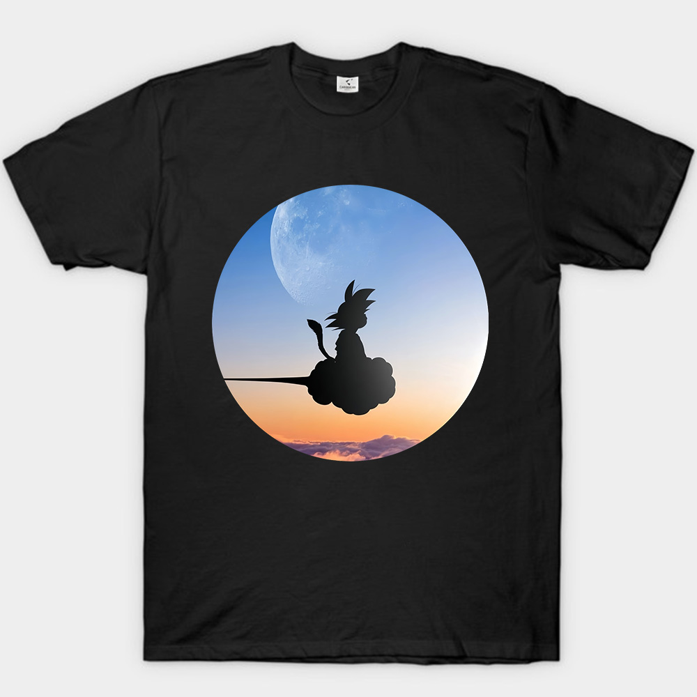 Dragon Ball Kid Goku Flying Nimbus Moon Print
