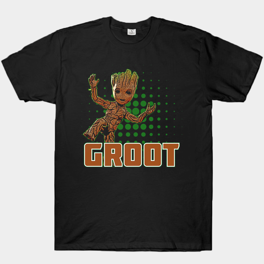 Marvel Guardians of the Galaxy Groot Dancing Silhouette (Green Dot Background) Print