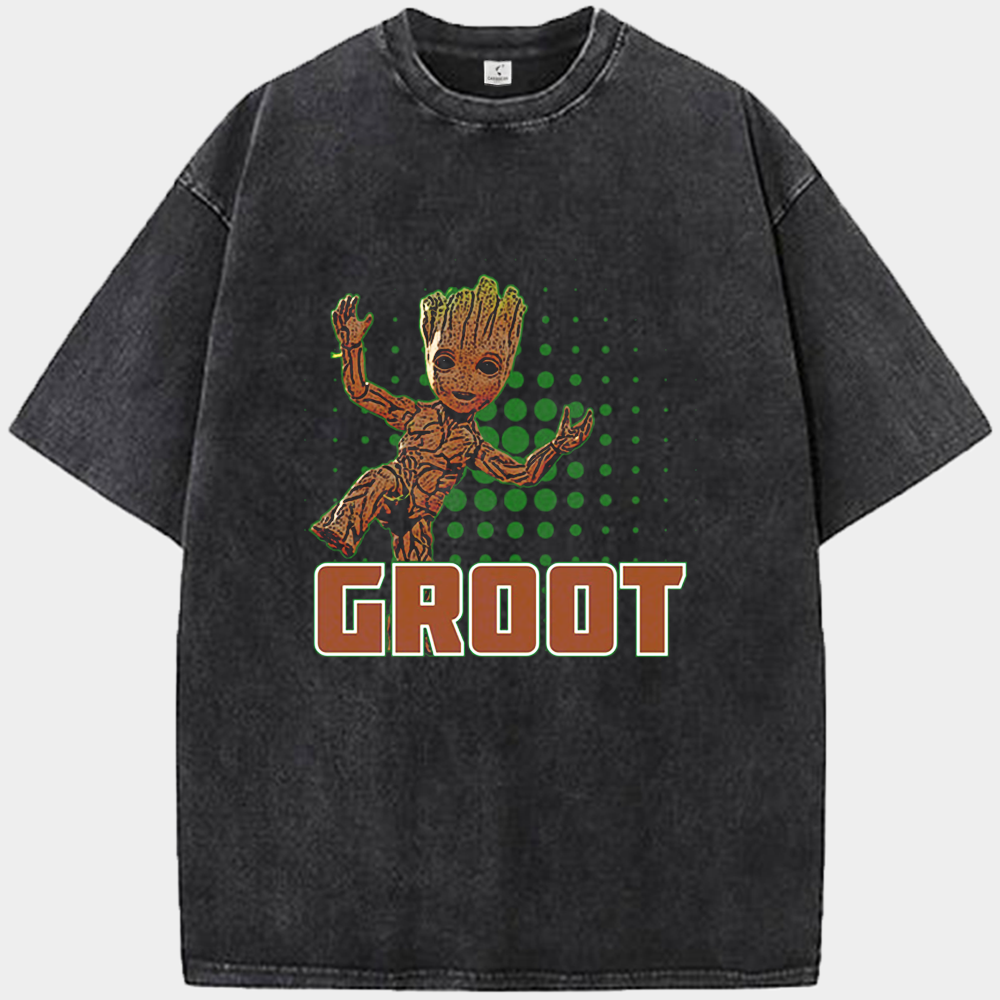 Marvel Guardians of the Galaxy Groot Dancing Silhouette (Green Dot Background) Print