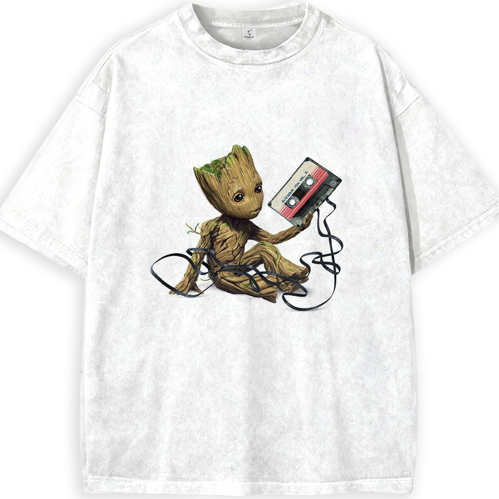 Marvel Guardians of the Galaxy Groot Holding Awesome Mix Vol.2 Cassette Tape Realistic Style Illustration Print