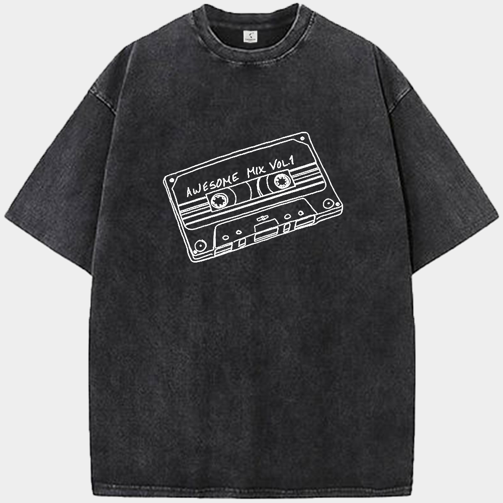 Marvel Guardians of the Galaxy Star-Lord Awesome Mix Vol.1 Cassette Tape Line (Black Background) Print