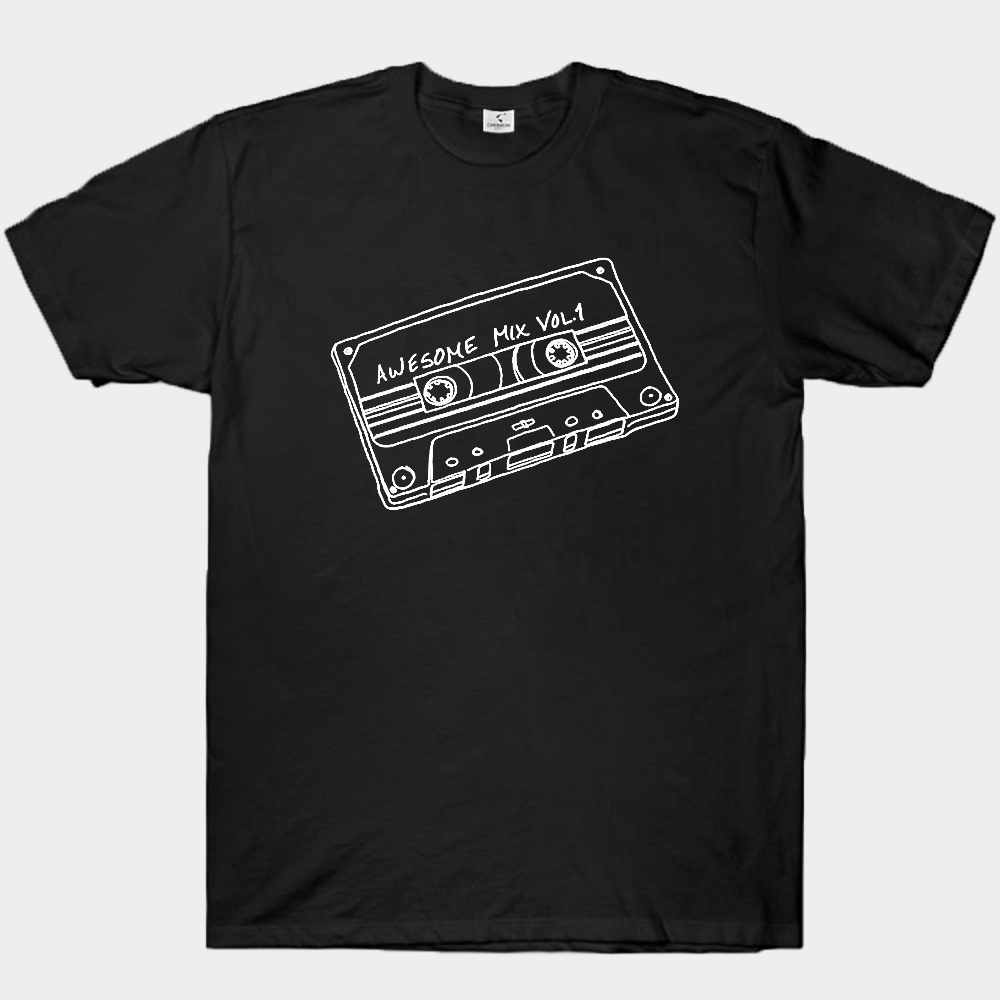 Marvel Guardians of the Galaxy Star-Lord Awesome Mix Vol.1 Cassette Tape Line (Black Background) Print