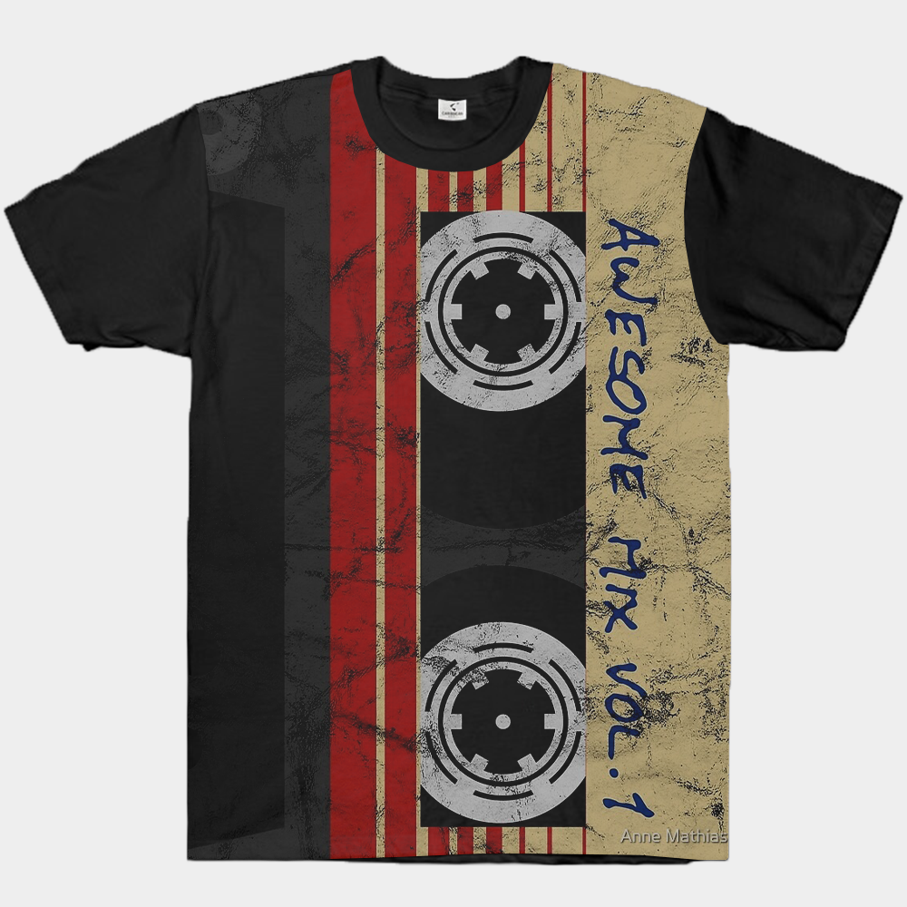 Marvel Guardians of the Galaxy Star-Lord "Awesome Mix Vol.1" Vintage Distressed Cassette Tape Illustration Print