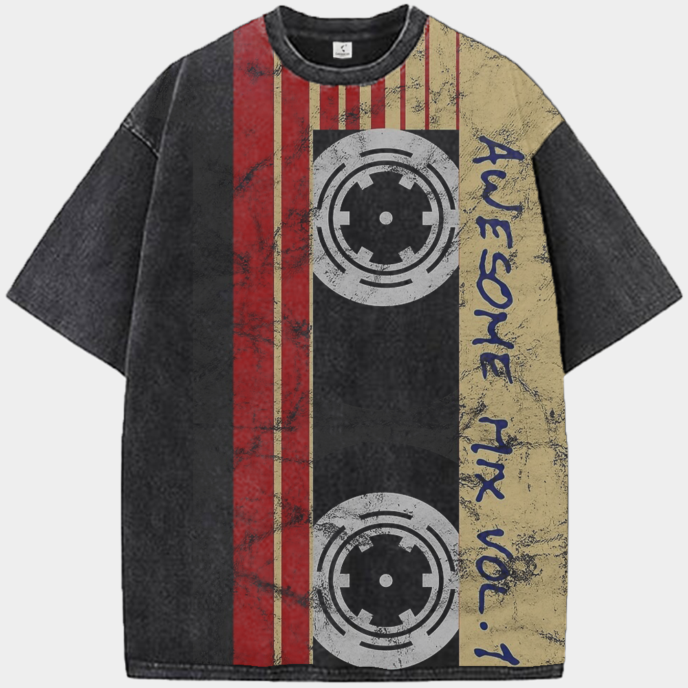 Marvel Guardians of the Galaxy Star-Lord "Awesome Mix Vol.1" Vintage Distressed Cassette Tape Illustration Print