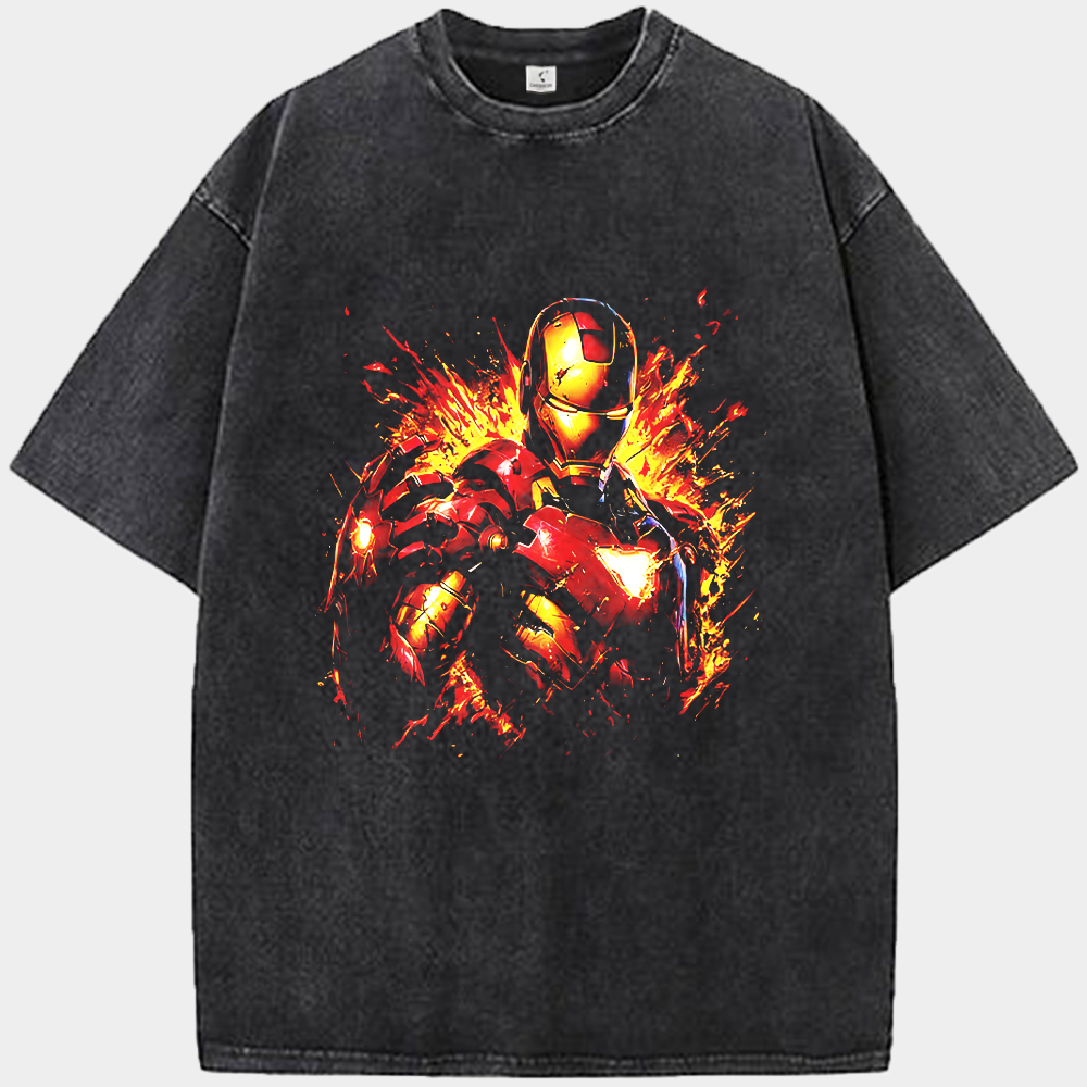 Marvel Iron Man Flame Effect Metallic Texture Bust Print