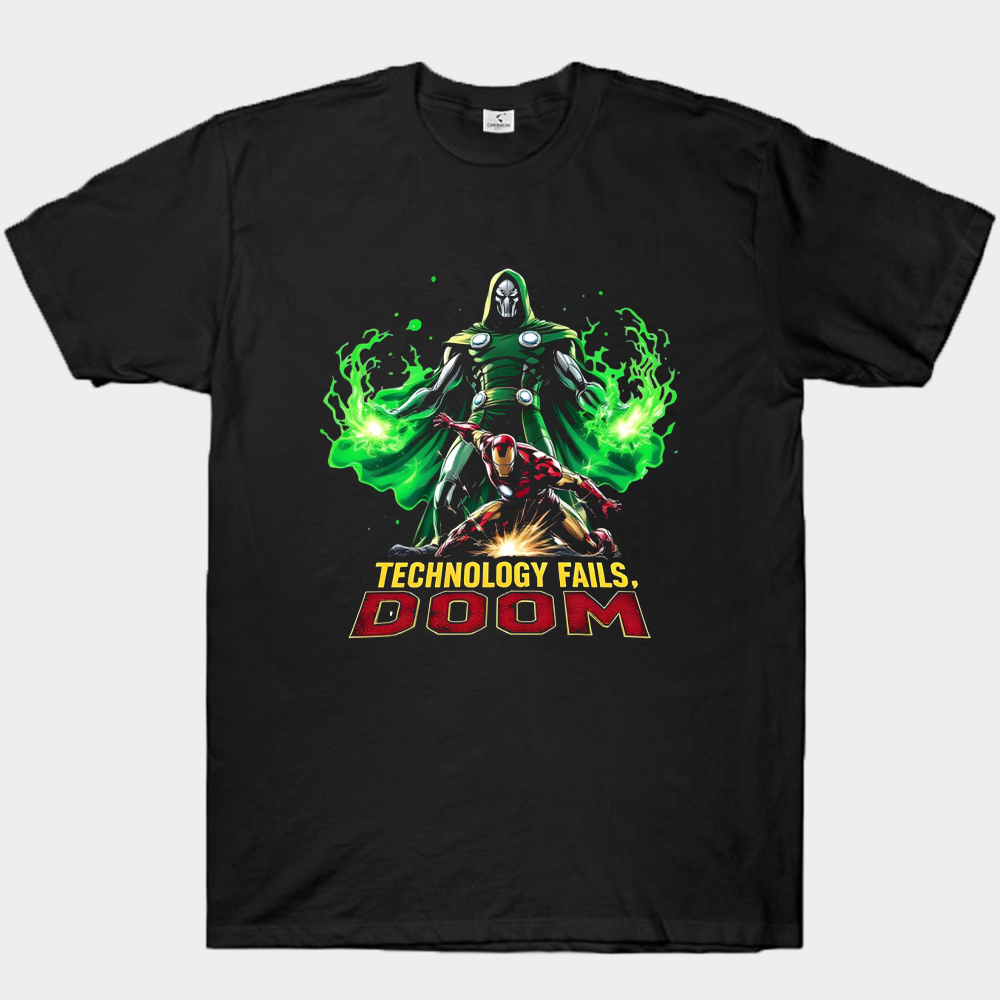Marvel Iron Man vs. Doctor Doom "TECHNOLOGY FAILS, DOOM" Battle Illustration Print