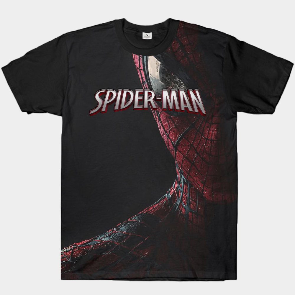 Marvel Spider-Man Classic Suit Cracked Texture Close-Up Black Background Print
