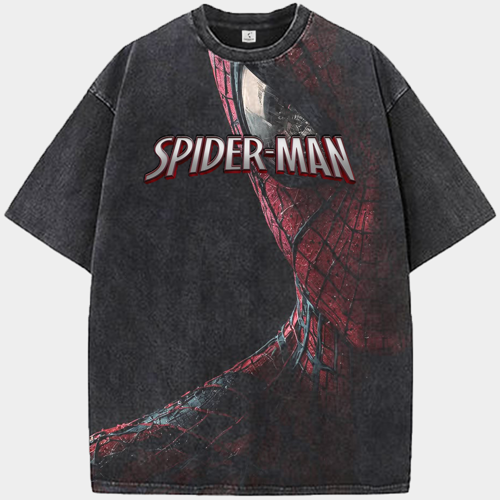 Marvel Spider-Man Classic Suit Cracked Texture Close-Up Black Background Print
