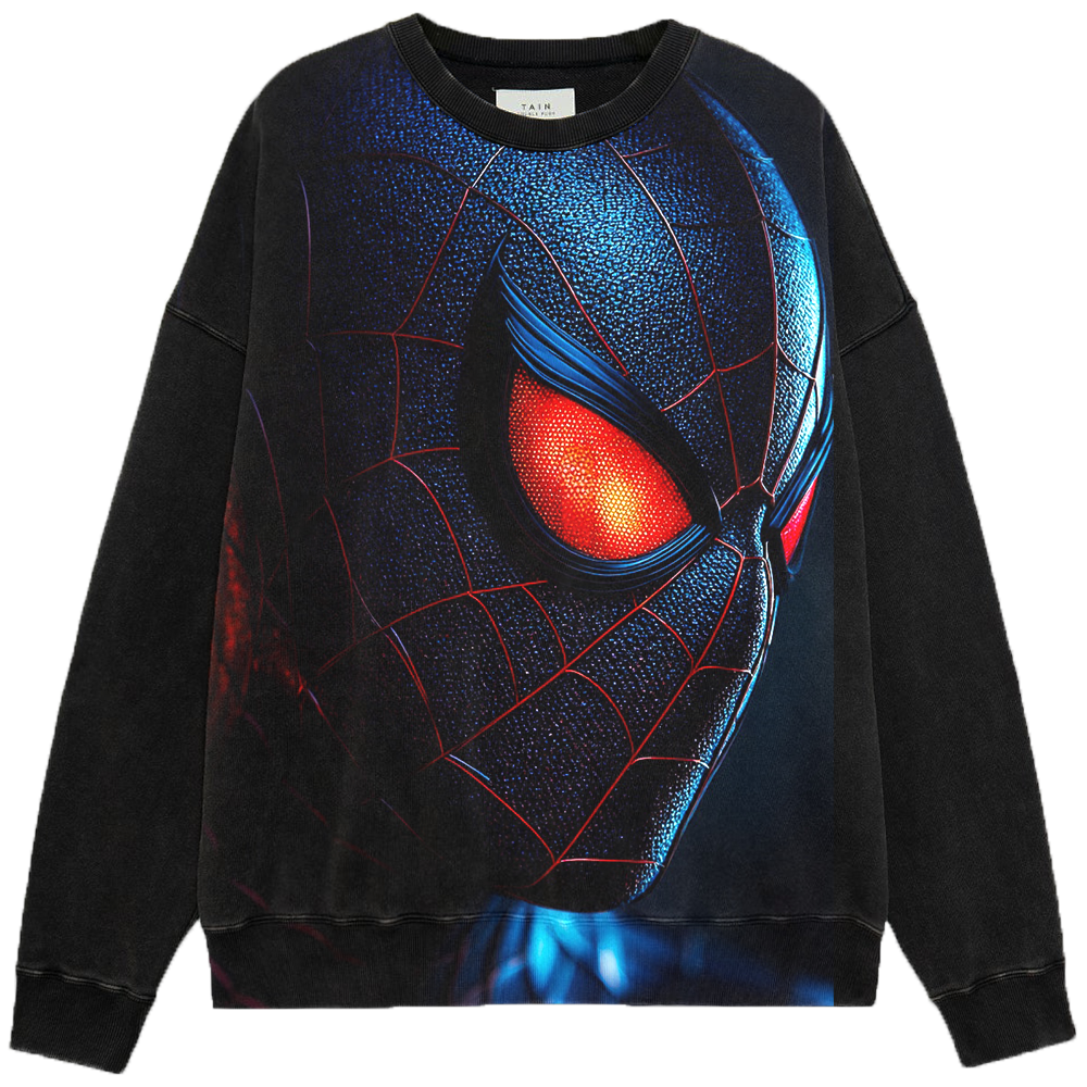 Marvel Spider-Man Miles Morales Black-Red Suit Red-Eye Close-Up Blue-Red Gradient Light Effect Print