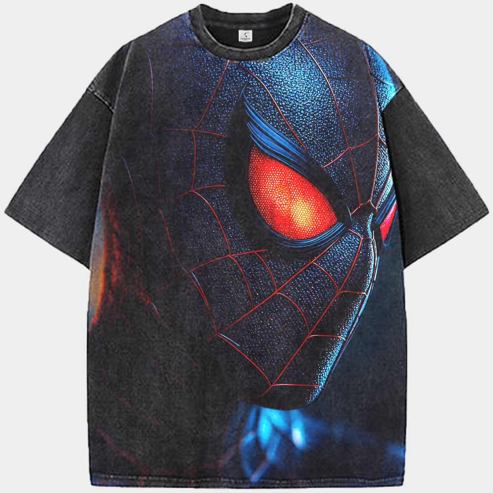 Marvel Spider-Man Miles Morales Black-Red Suit Red-Eye Close-Up Blue-Red Gradient Light Effect Print