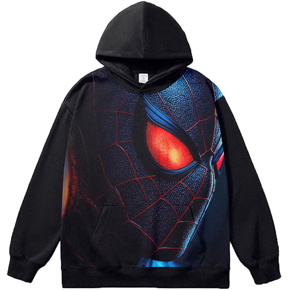 Marvel Spider-Man Miles Morales Black-Red Suit Red-Eye Close-Up Blue-Red Gradient Light Effect Print