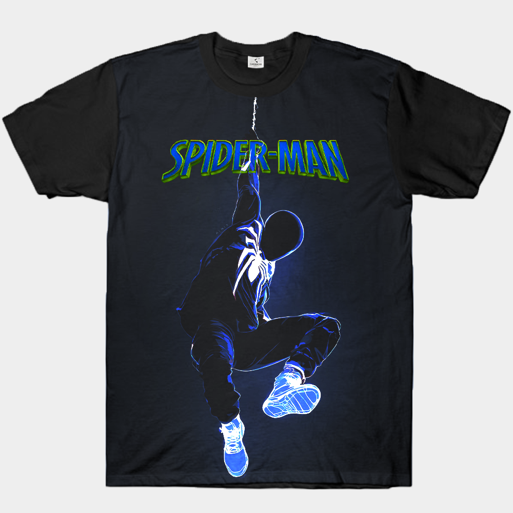Marvel Spider-Man Miles Morales Blue Tone Glowing Outline Web-Slinging Street Style Print