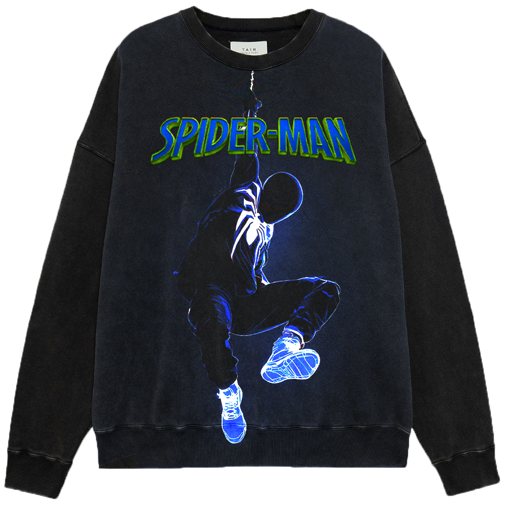Marvel Spider-Man Miles Morales Blue Tone Glowing Outline Web-Slinging Street Style Print