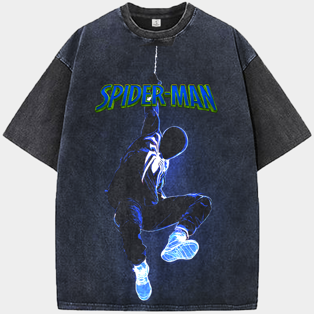 Marvel Spider-Man Miles Morales Blue Tone Glowing Outline Web-Slinging Street Style Print