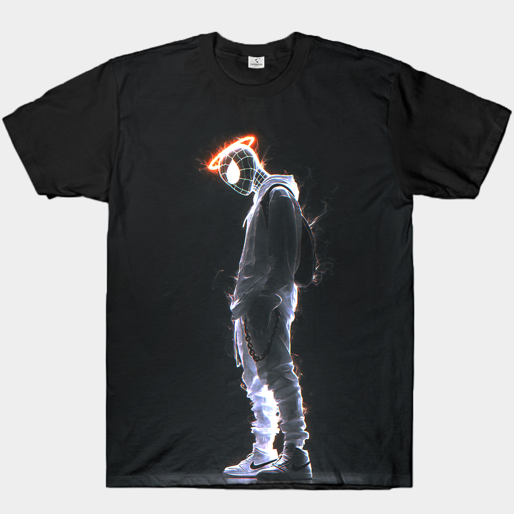 Marvel Spider-Man Miles Morales White Street Style Orange Halo & Smoke Standing Pose Print