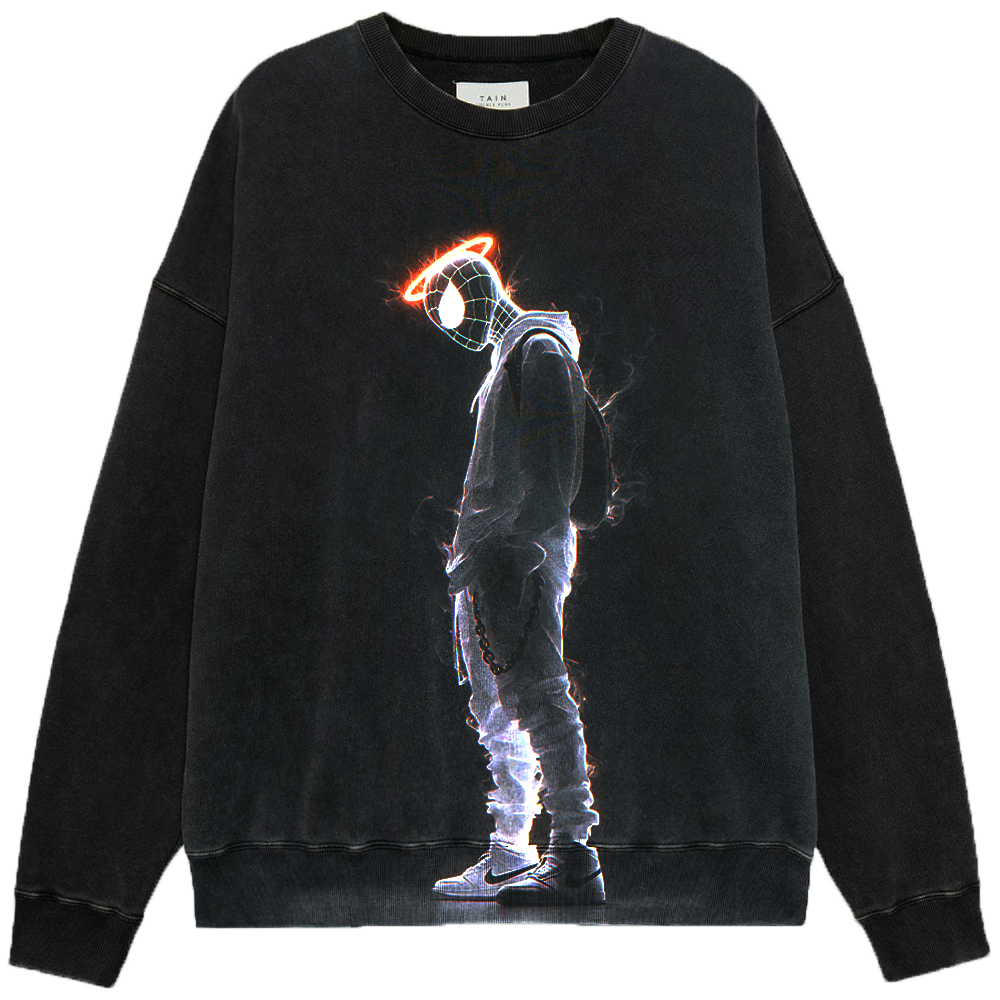 Marvel Spider-Man Miles Morales White Street Style Orange Halo & Smoke Standing Pose Print