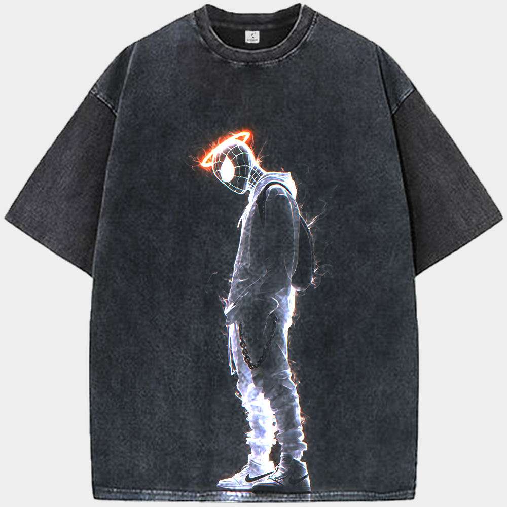 Marvel Spider-Man Miles Morales White Street Style Orange Halo & Smoke Standing Pose Print