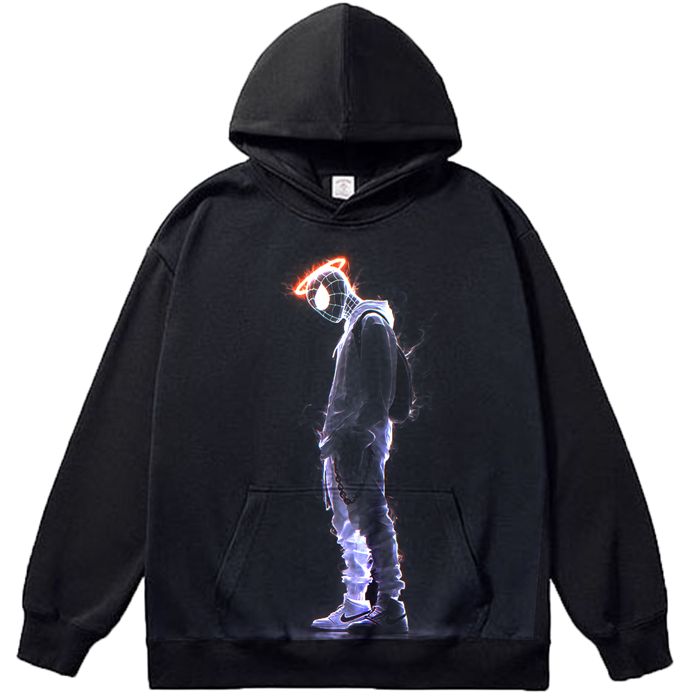 Marvel Spider-Man Miles Morales White Street Style Orange Halo & Smoke Standing Pose Print