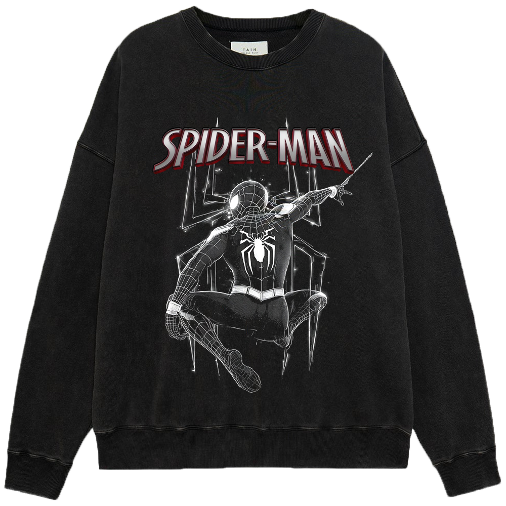 Marvel Spider-Man Symbiote Suit Black & White Line Art Web-Slinging Geometric Spider Logo Print