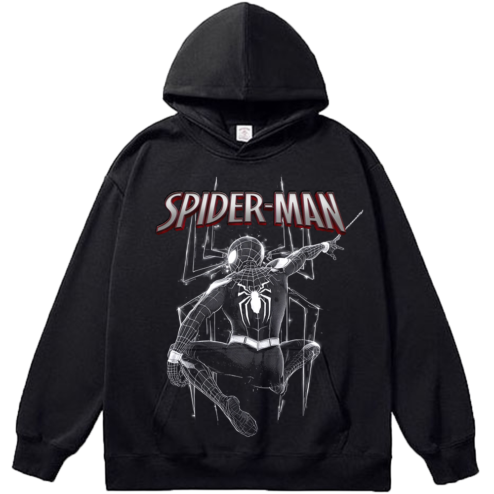 Marvel Spider-Man Symbiote Suit Black & White Line Art Web-Slinging Geometric Spider Logo Print