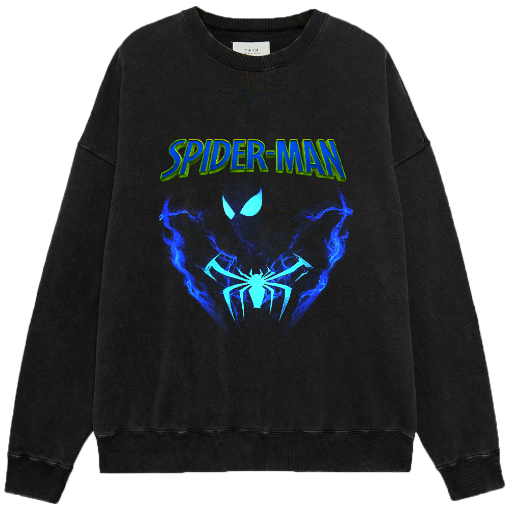 Marvel Spider-Man Symbiote Suit Blue Flame Effect Bust Dual Spider Logo Print