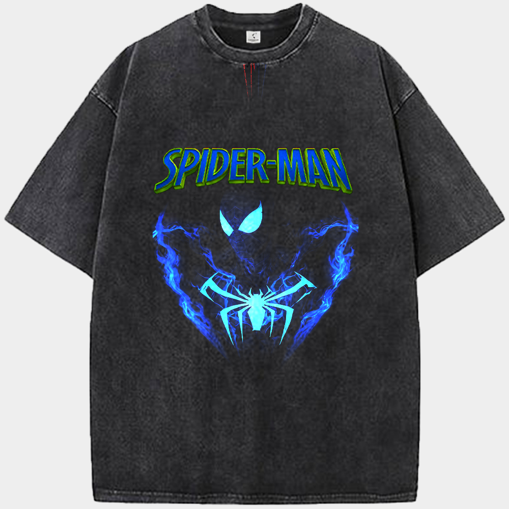 Marvel Spider-Man Symbiote Suit Blue Flame Effect Bust Dual Spider Logo Print