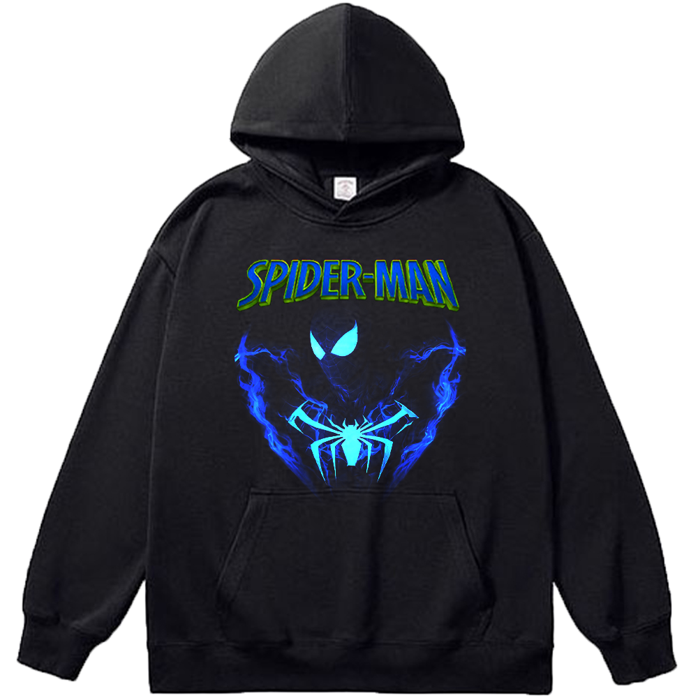 Marvel Spider-Man Symbiote Suit Blue Flame Effect Bust Dual Spider Logo Print