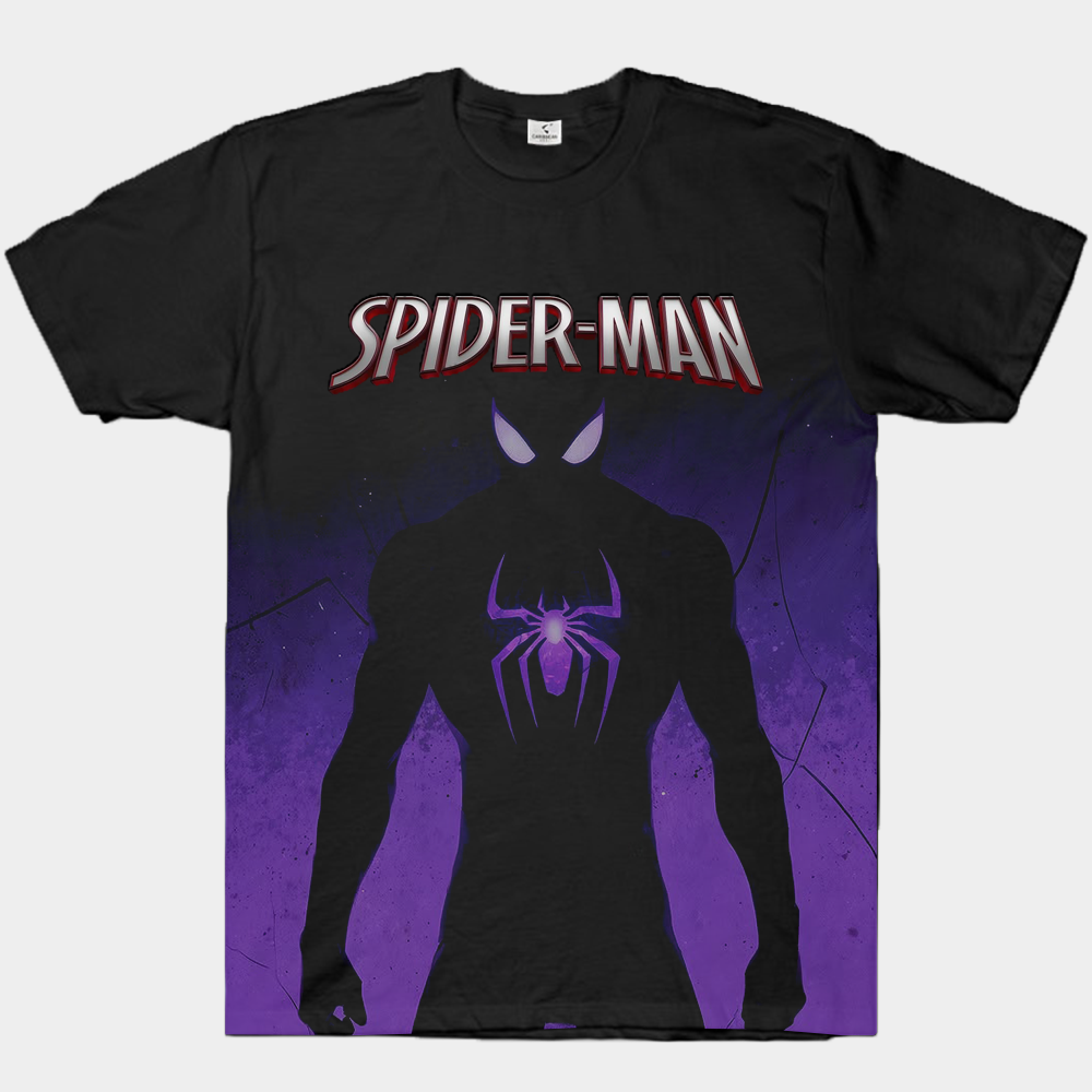 Marvel Spider-Man Symbiote Suit Purple-Black Gradient Standing Pose Cracked Background Print