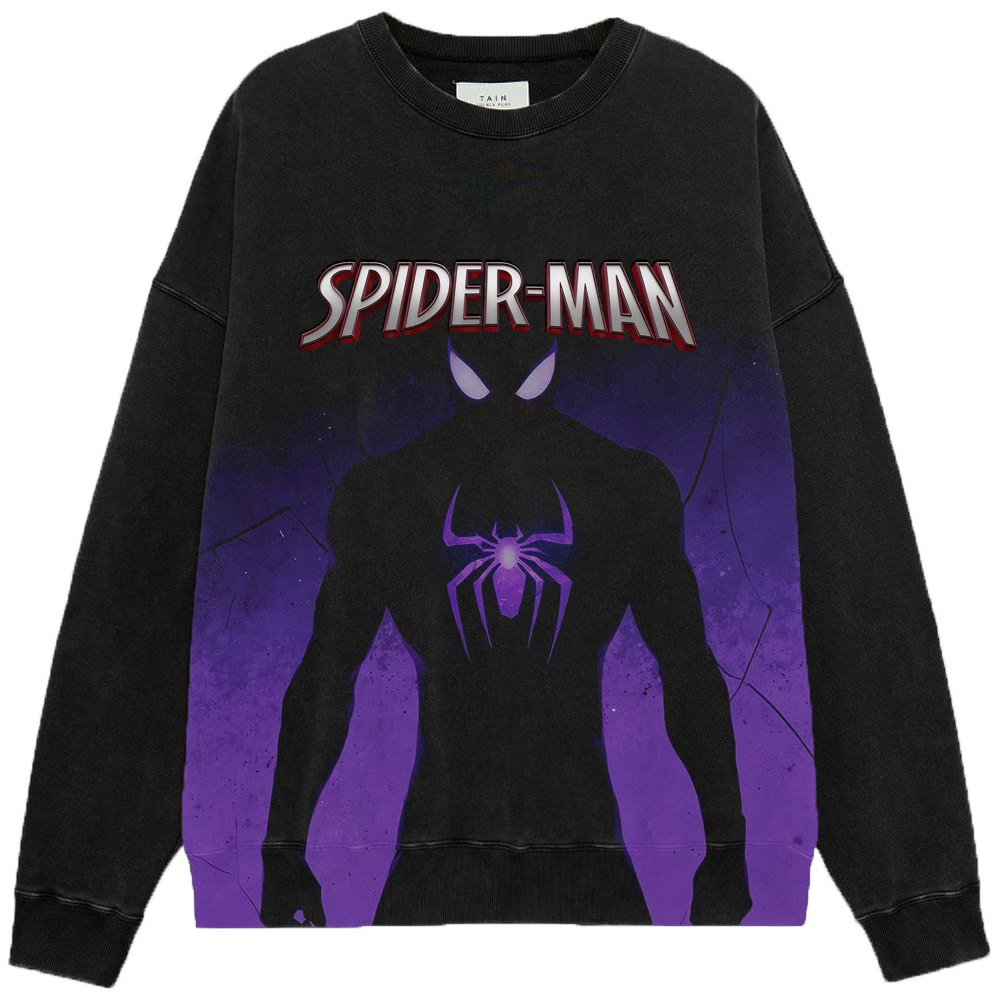 Marvel Spider-Man Symbiote Suit Purple-Black Gradient Standing Pose Cracked Background Print