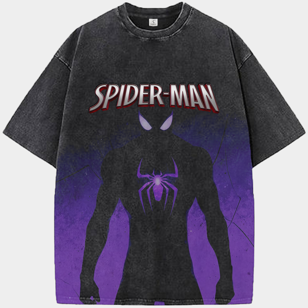 Marvel Spider-Man Symbiote Suit Purple-Black Gradient Standing Pose Cracked Background Print