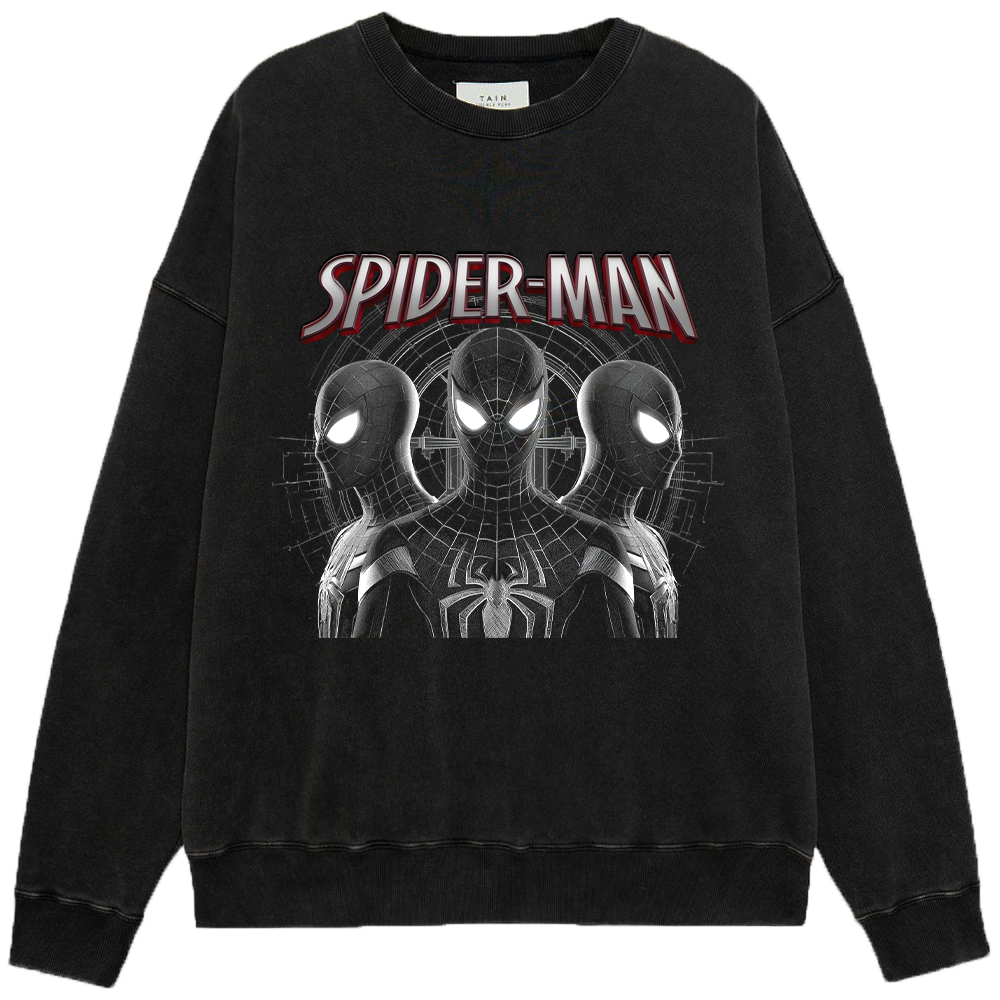 Marvel Spider-Man Triple Spider-Man Black & White High Contrast Group Portrait Web Background Print