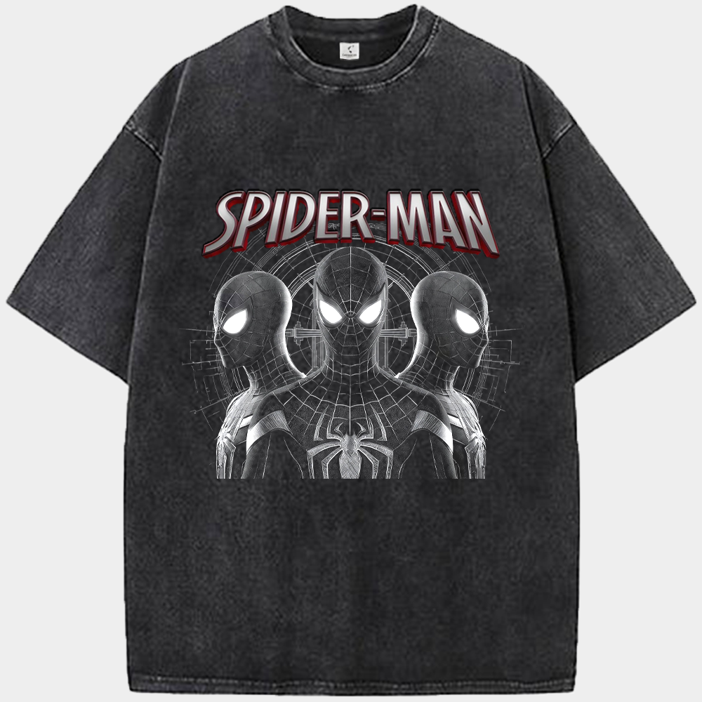 Marvel Spider-Man Triple Spider-Man Black & White High Contrast Group Portrait Web Background Print