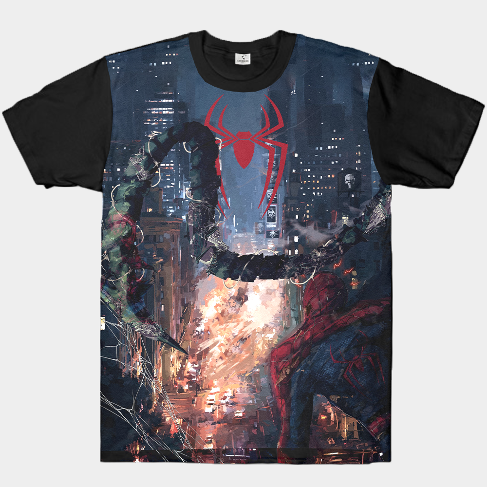 Marvel Spider-Man vs Doctor Octopus Mechanical Arms City Night Oil Painting Print