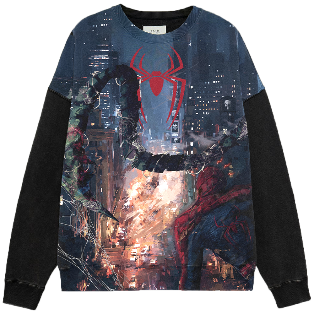 Marvel Spider-Man vs Doctor Octopus Mechanical Arms City Night Oil Painting Print