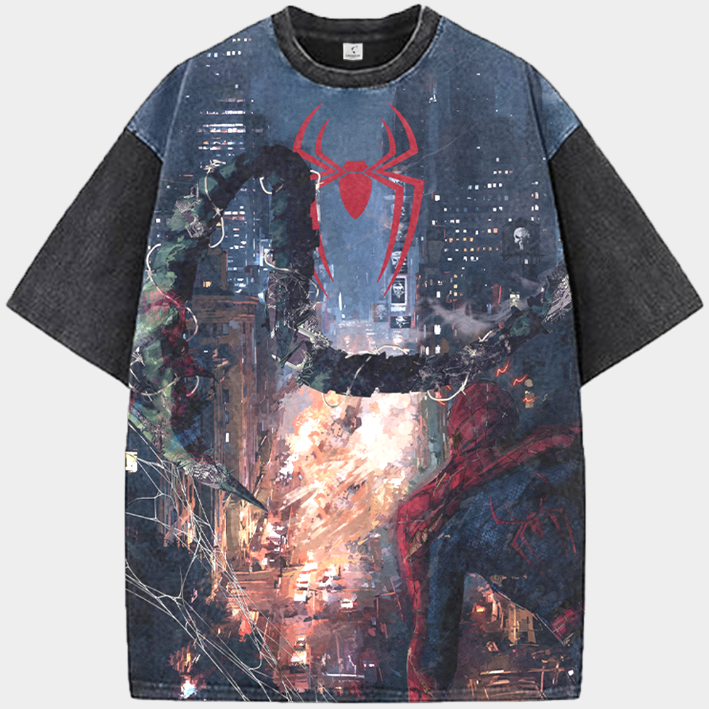 Marvel Spider-Man vs Doctor Octopus Mechanical Arms City Night Oil Painting Print