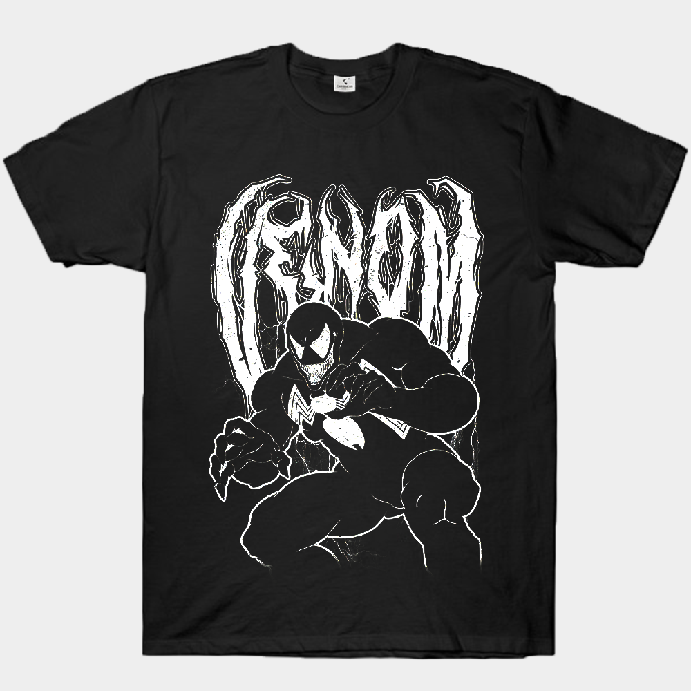 Marvel Venom Black White Line Art Crouch With Text Print
