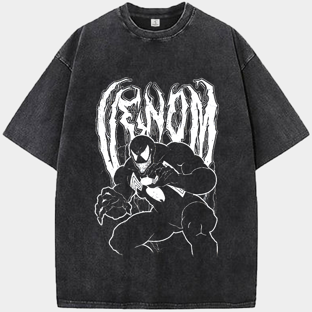 Marvel Venom Black White Line Art Crouch With Text Print