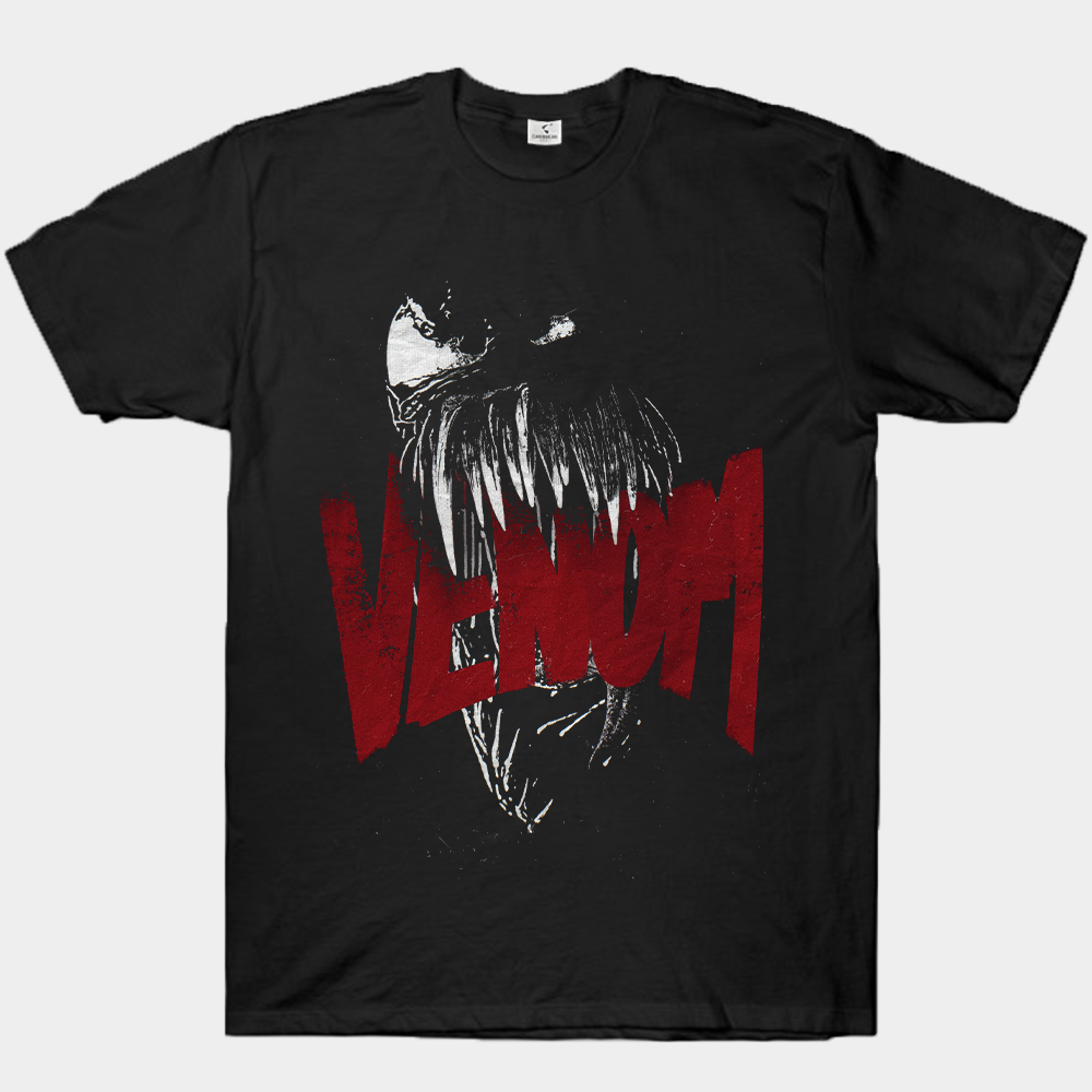 Marvel Venom Red Black Text Overlay Mouth Close-Up Print