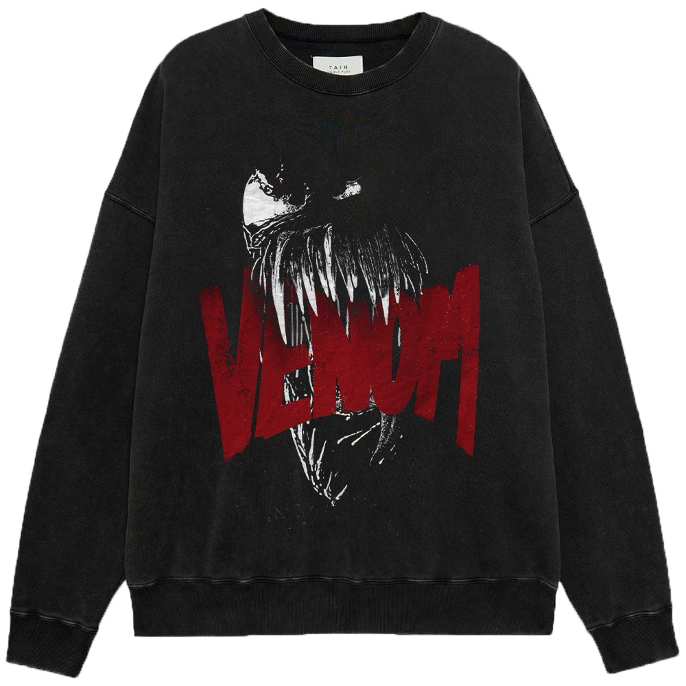 Marvel Venom Red Black Text Overlay Mouth Close-Up Print