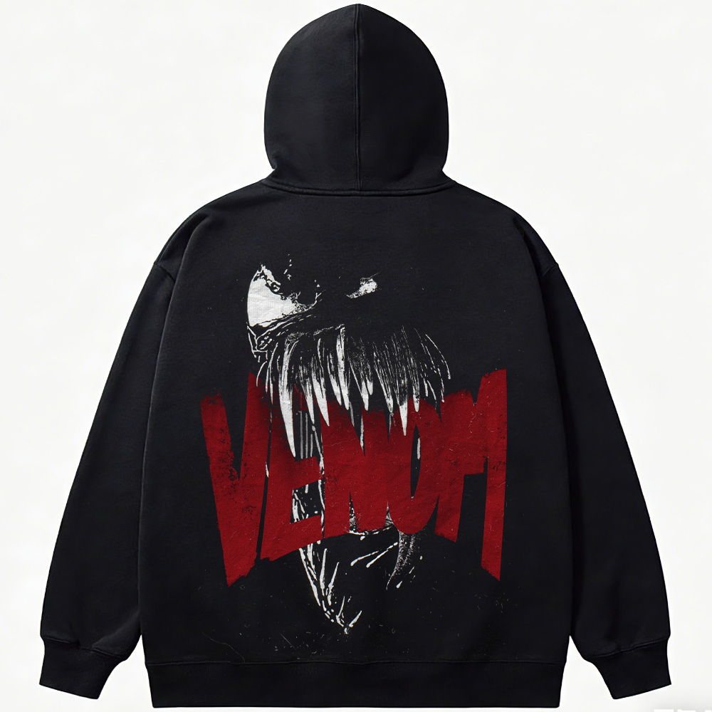 Marvel Venom Red Black Text Overlay Mouth Close-Up Print