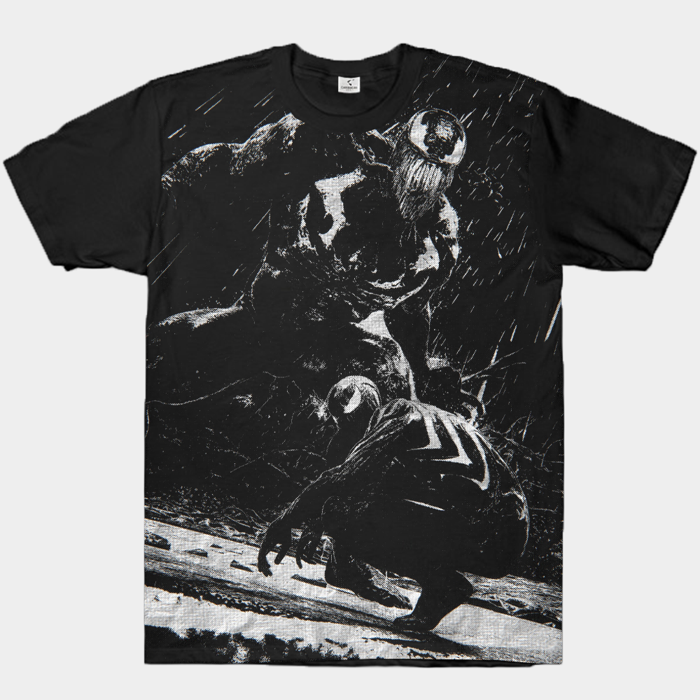 Marvel Venom vs. Spider-Man Rainy B&W Battle Print