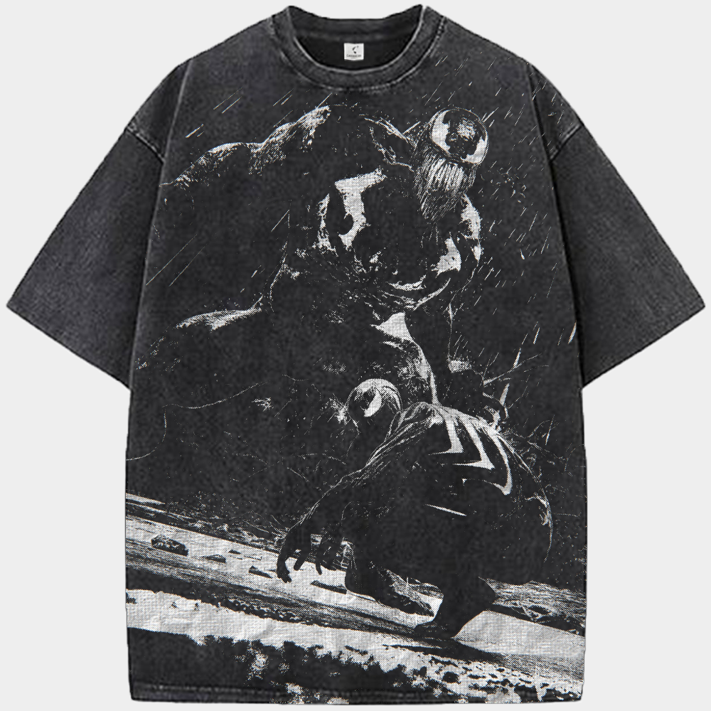 Marvel Venom vs. Spider-Man Rainy B&W Battle Print