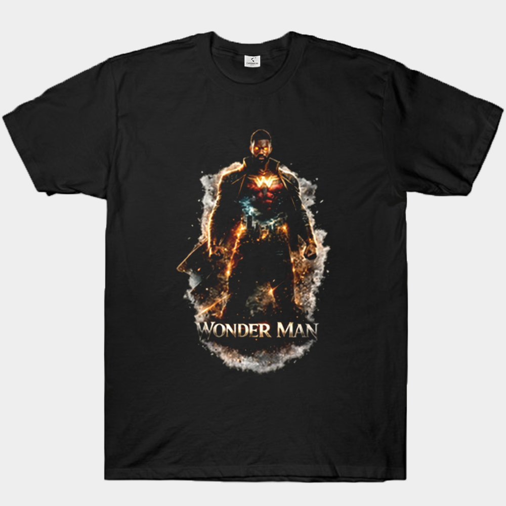 Marvel Wonder Man Armor Style Gold-Red Nebula Effect Standing Pose Print
