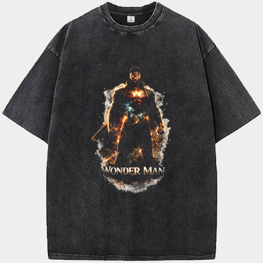 Marvel Wonder Man Armor Style Gold-Red Nebula Effect Standing Pose Print