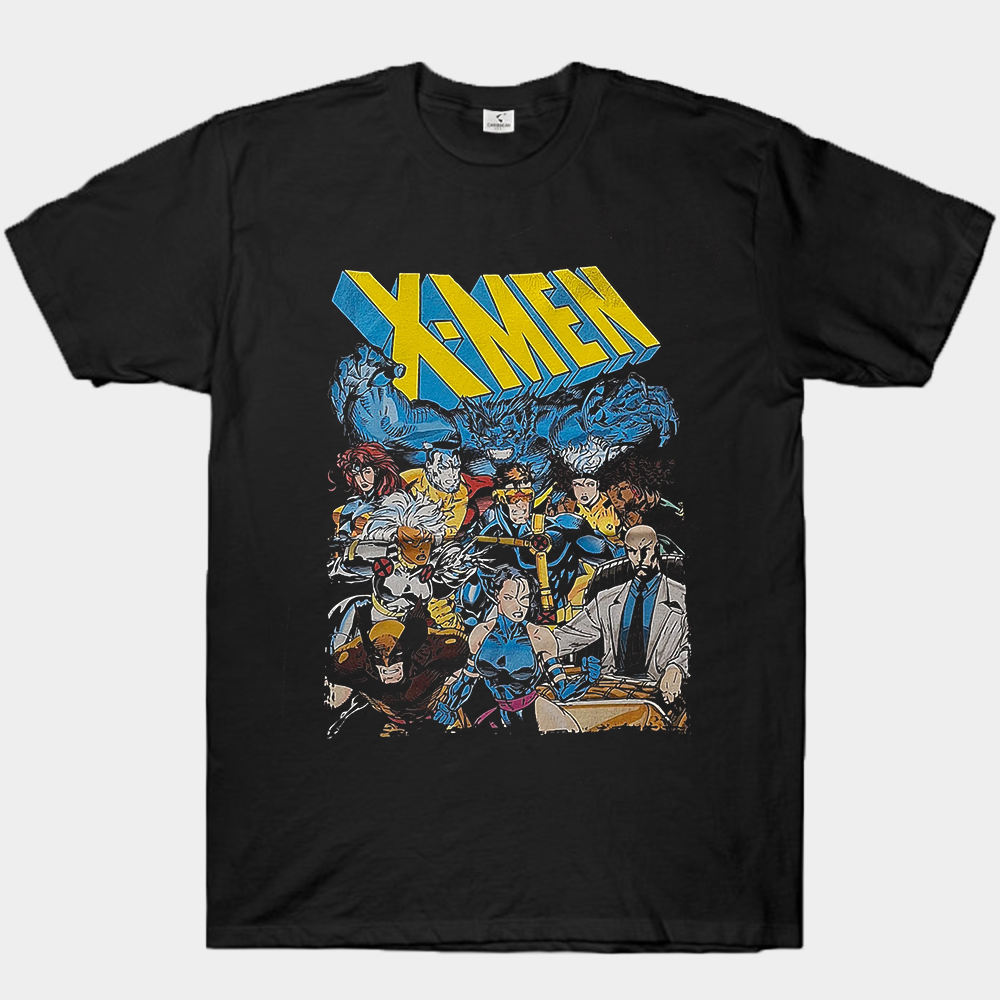 Marvel X-Men 90's Vintage Blue Yellow Title Retro Full Team Print