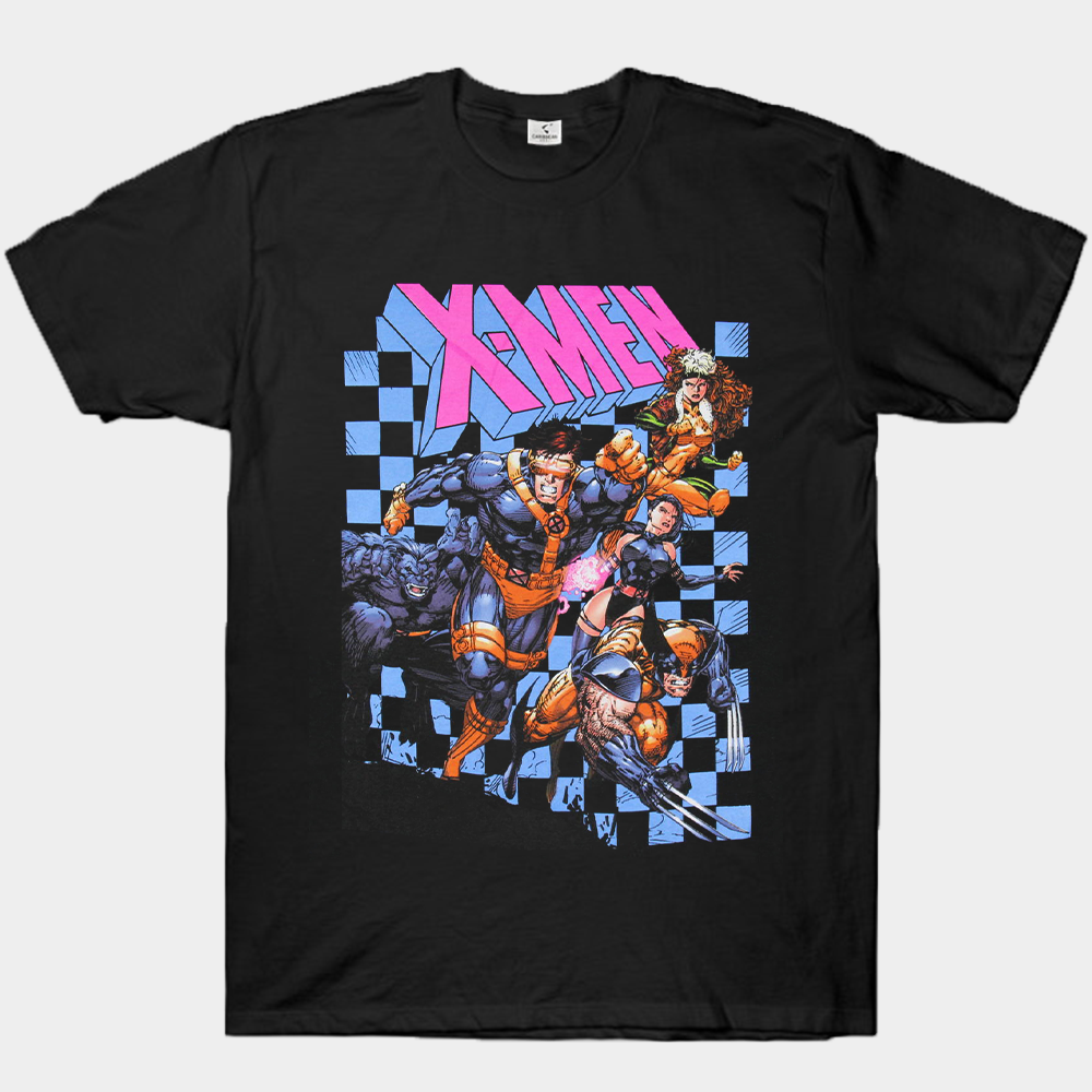 Marvel X-Men 90's Vintage Checkerboard Background Full Team Print