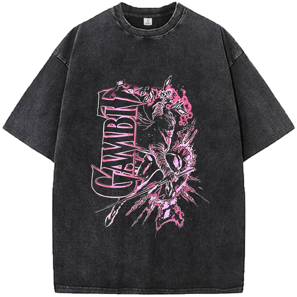 Marvel X-Men 90's Vintage Gambit Pink Splatter Style Print